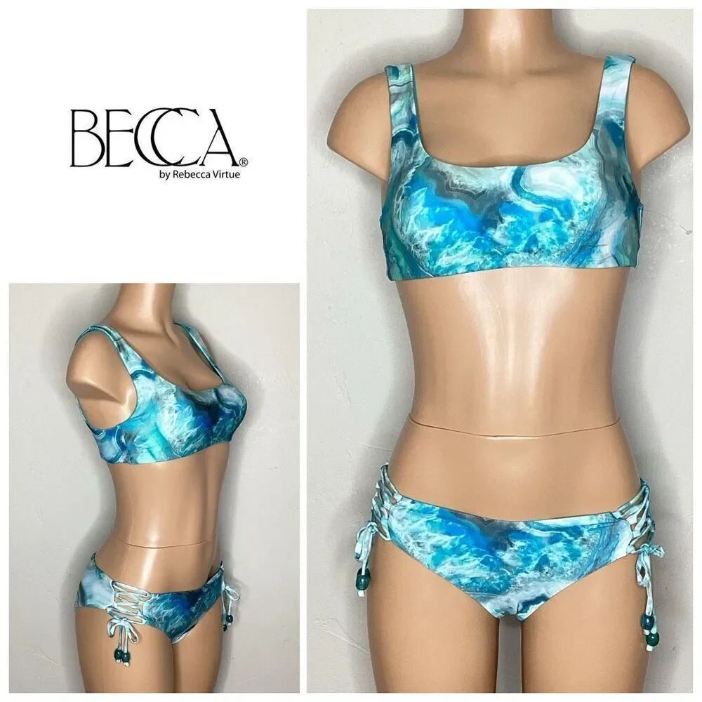 New. BECCA blue marbled bikini set. Small. Retails $139